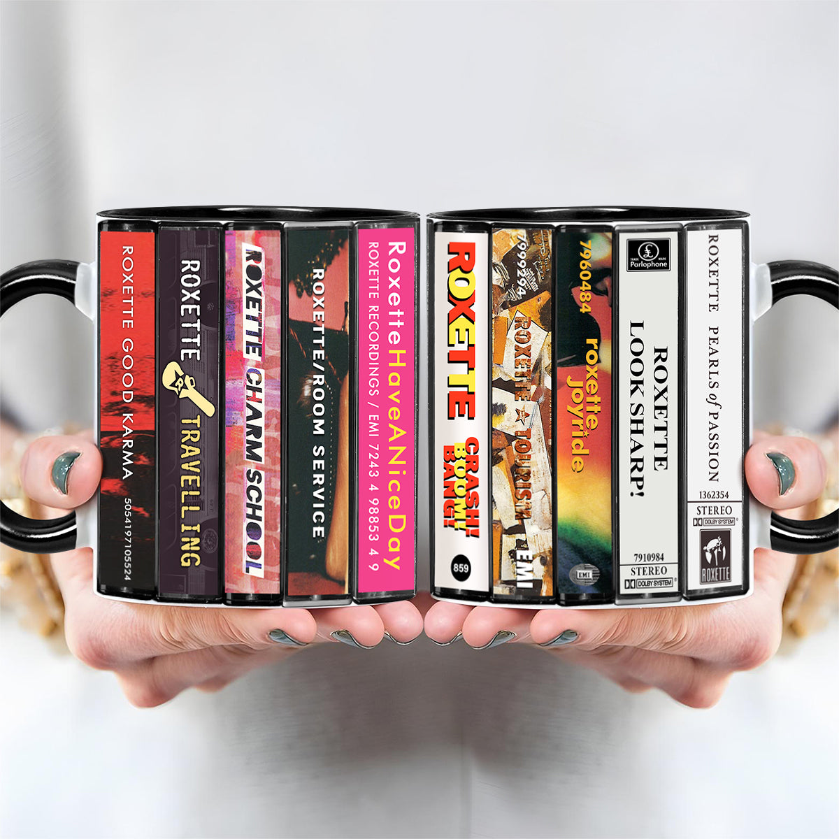 Roxette Albums Cassette Collection Retro Accent Edge-to-Edge Printed Mug