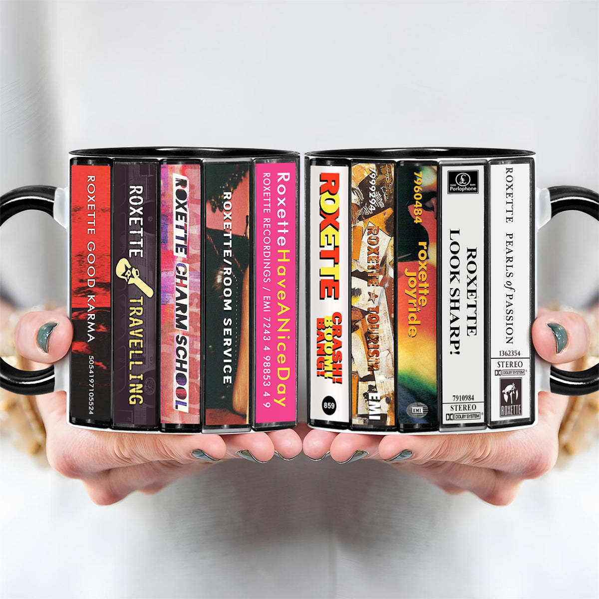 Roxette Albums Cassette Collection Retro Accent Edge-to-Edge Printed Mug