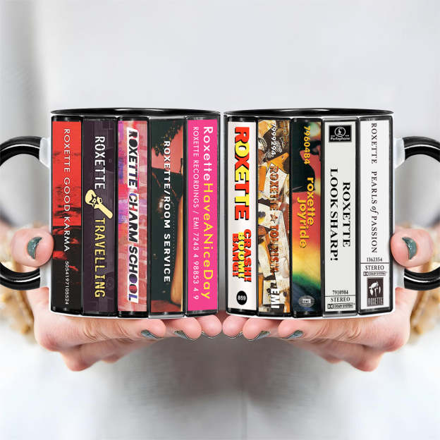 Roxette Albums Cassette Collection Retro Accent Edge-to-Edge Printed Mug