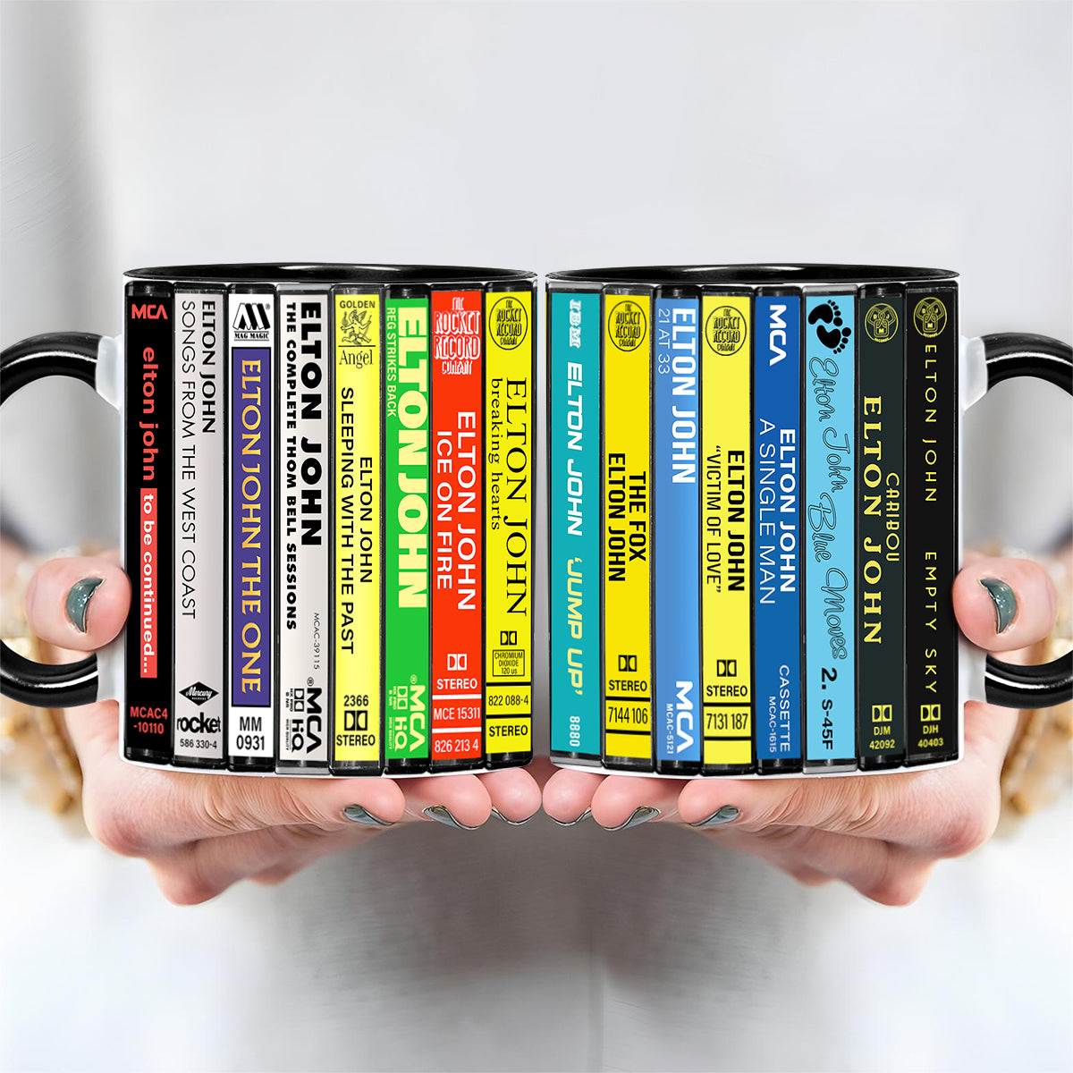 Elton John Albums Cassette Collection Retro Accent Edge-to-Edge Printed Mug