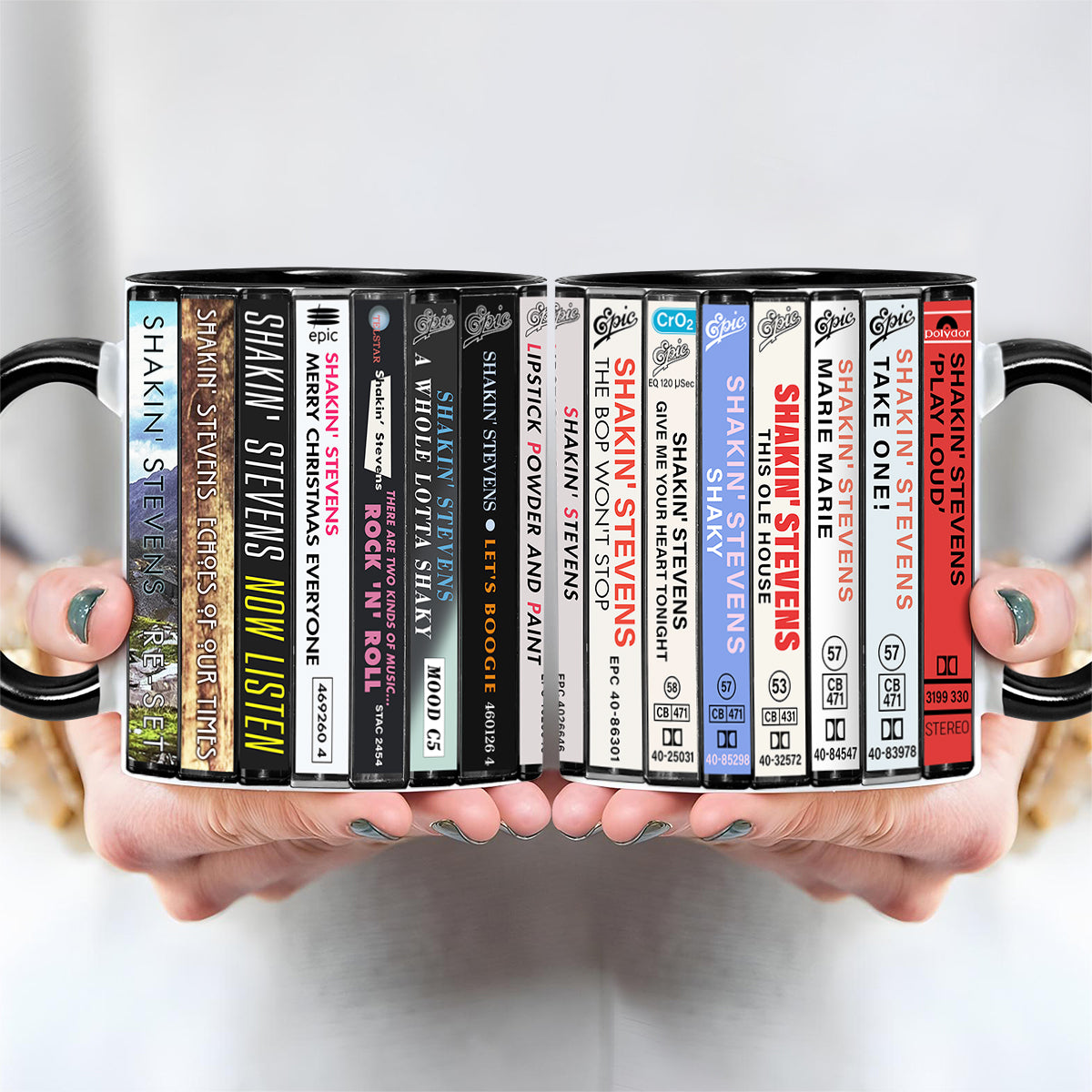 Shakin' Stevens Albums Cassette Collection Retro Accent Edge-to-Edge Printed Mug