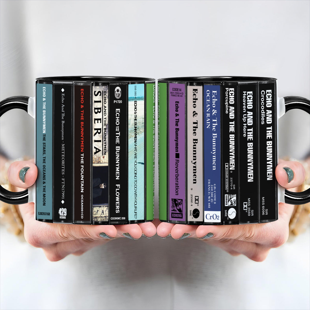 Echo & The Bunnymen Albums Cassette Collection Retro Accent Edge-to-Edge Printed Mug