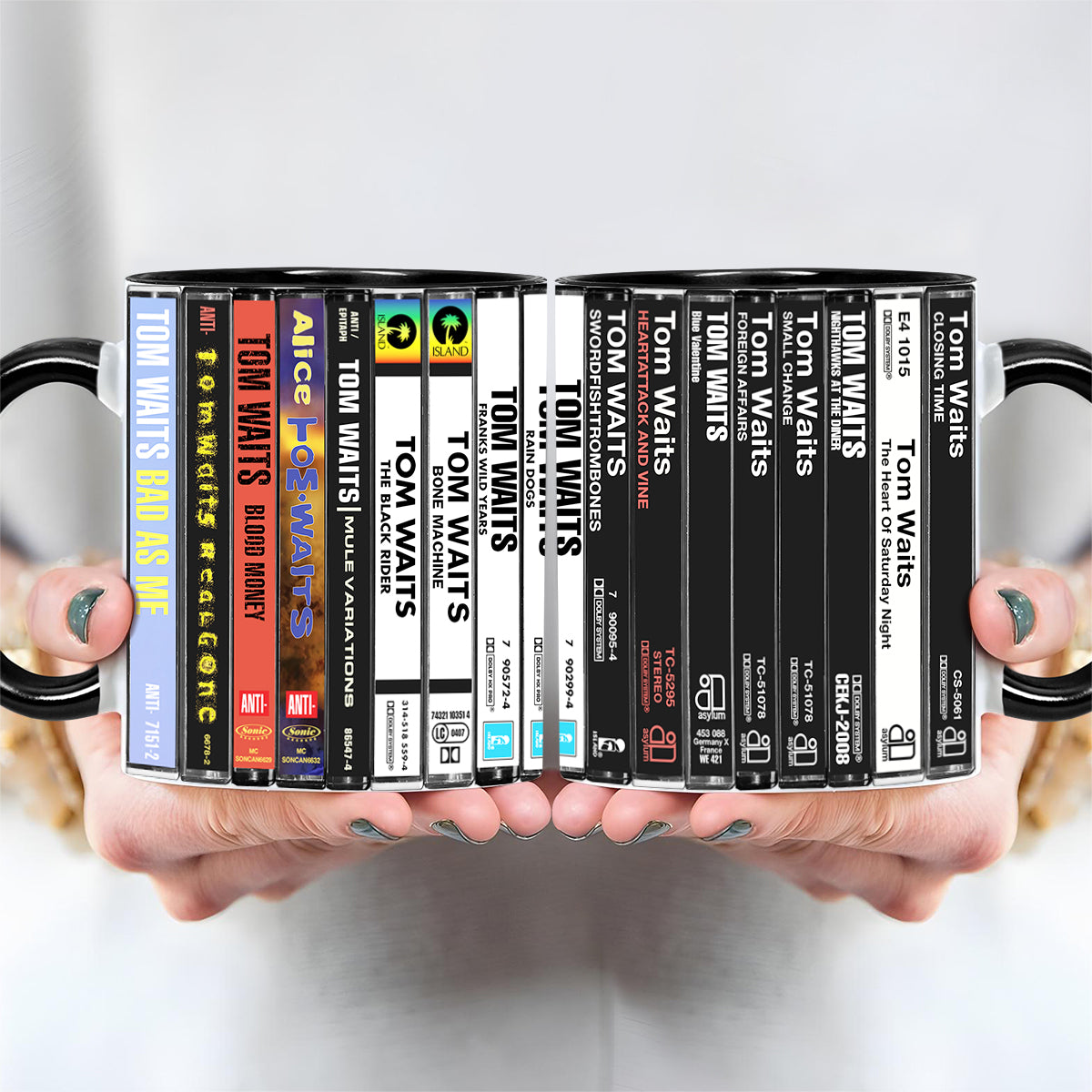 Tom Waits Albums Cassette Collection Retro Accent Edge-to-Edge Printed Mug