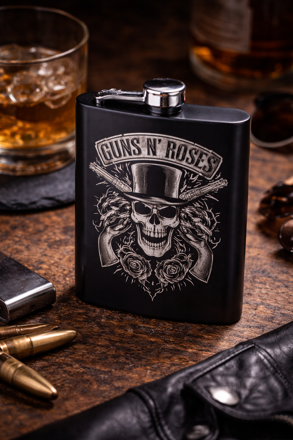 Guns N’ Roses Laser Engraved Stainless Steel Flask – Rock Whiskey Hip Flask
