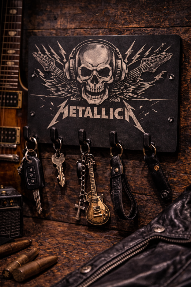 Metallica Laser Engraved Steel Key Holder – Rock Wall Key Rack