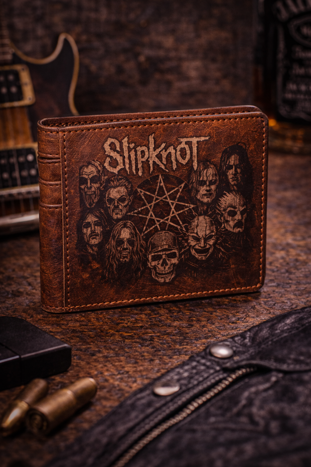Slipknot Laser Engraved Leather Wallet – Heavy Metal Band Wallet