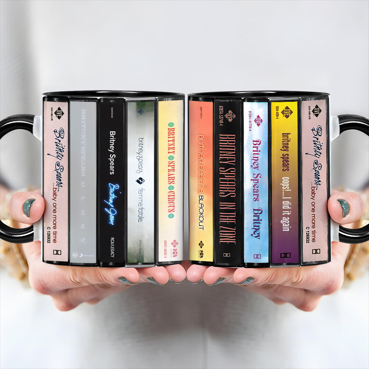 Britney Spears Albums Cassette Collection Retro Accent Edge-to-Edge Printed Mug