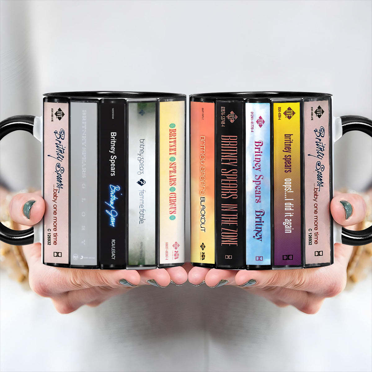 Britney Spears Albums Cassette Collection Retro Accent Edge-to-Edge Printed Mug