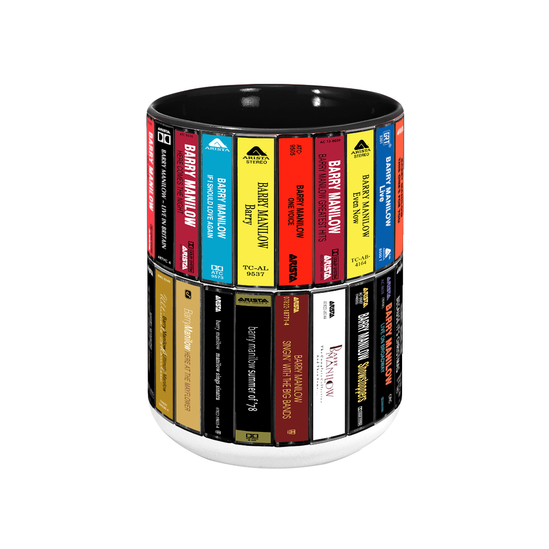 Barry Manilow Albums Cassette Collection Retro Accent Edge-to-Edge Printed Mug - Extended Version