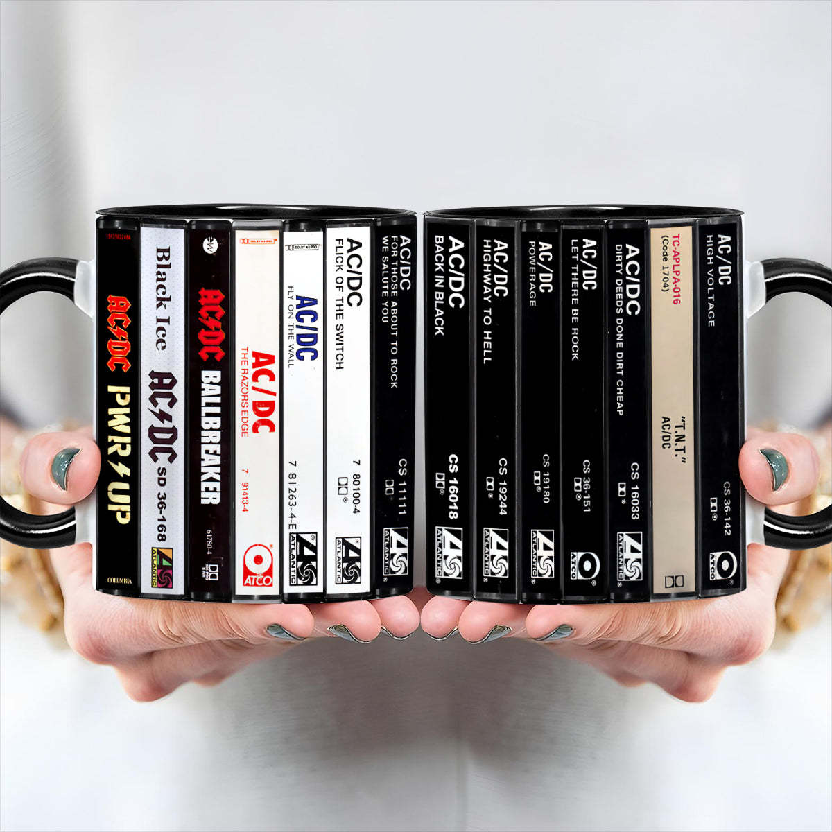 AC/DC Albums Cassette Collection Retro Accent Edge-to-Edge Printed Mug