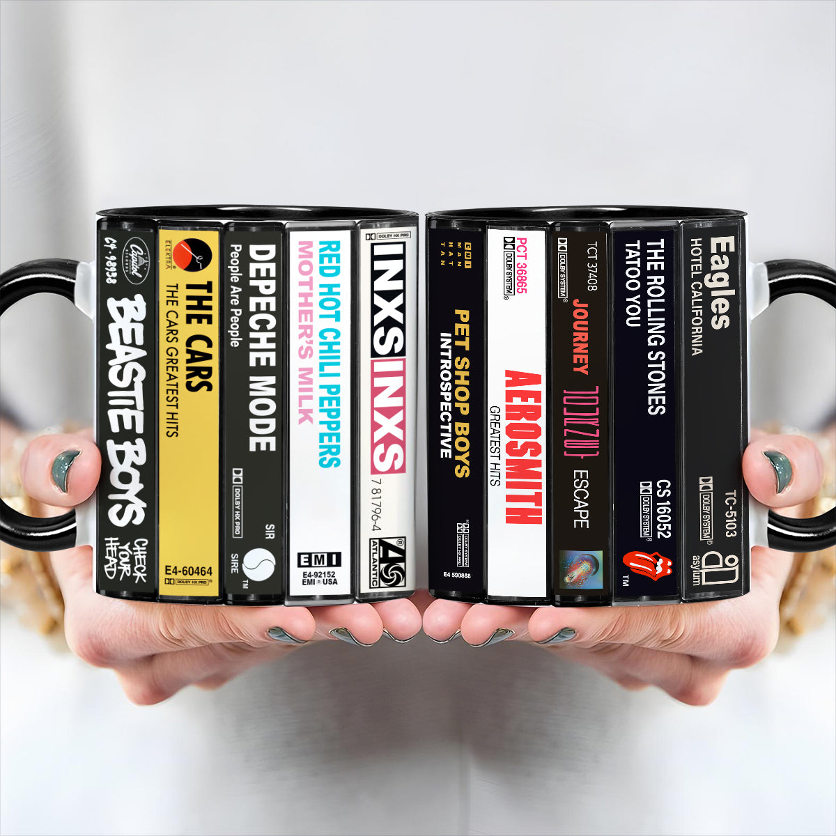 80's Rock Albums Cassette Collection Retro Accent Edge-to-Edge Printed Mug