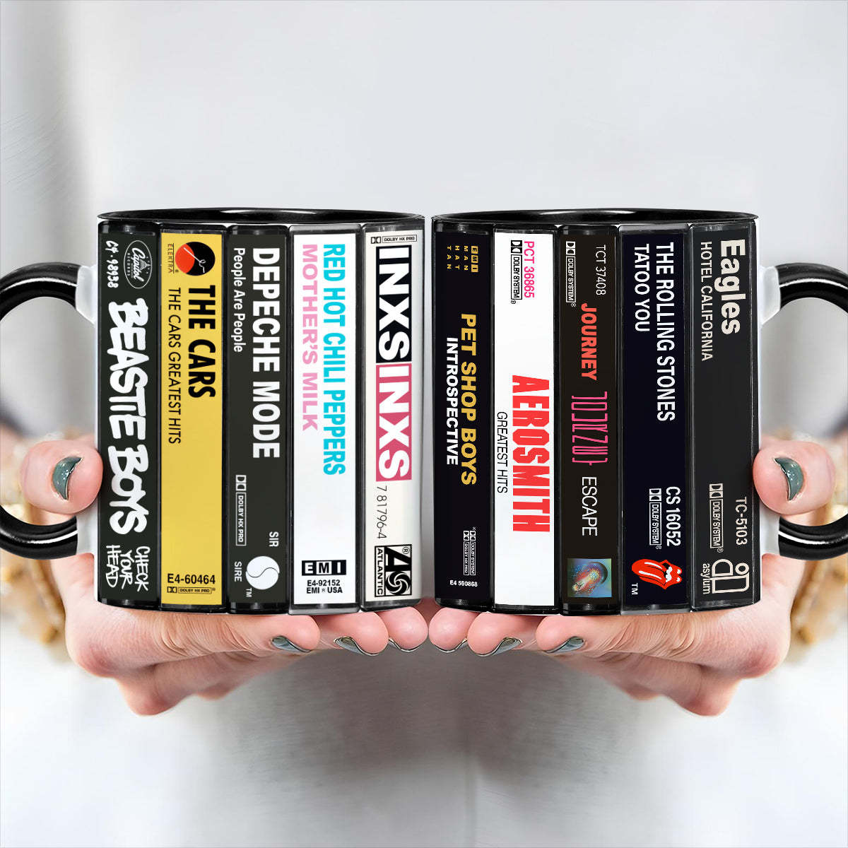 80's Rock Albums Cassette Collection Retro Accent Edge-to-Edge Printed Mug
