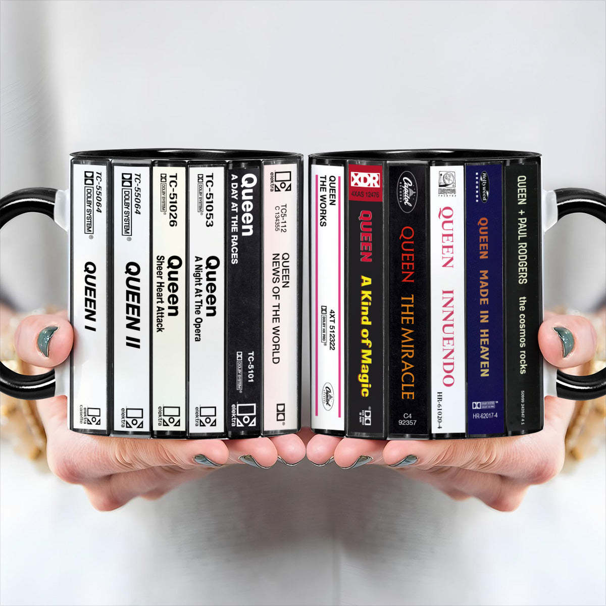 Queen Albums Cassette Collection Retro Accent Edge-to-Edge Printed Mug