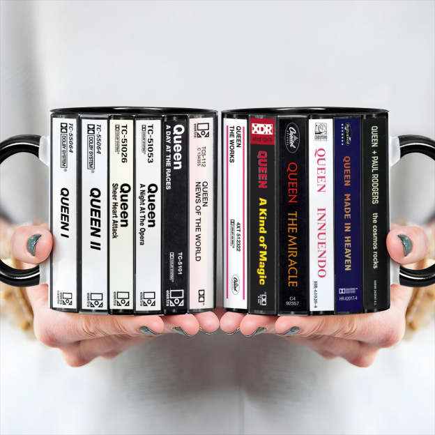 Queen Albums Cassette Collection Retro Accent Edge-to-Edge Printed Mug