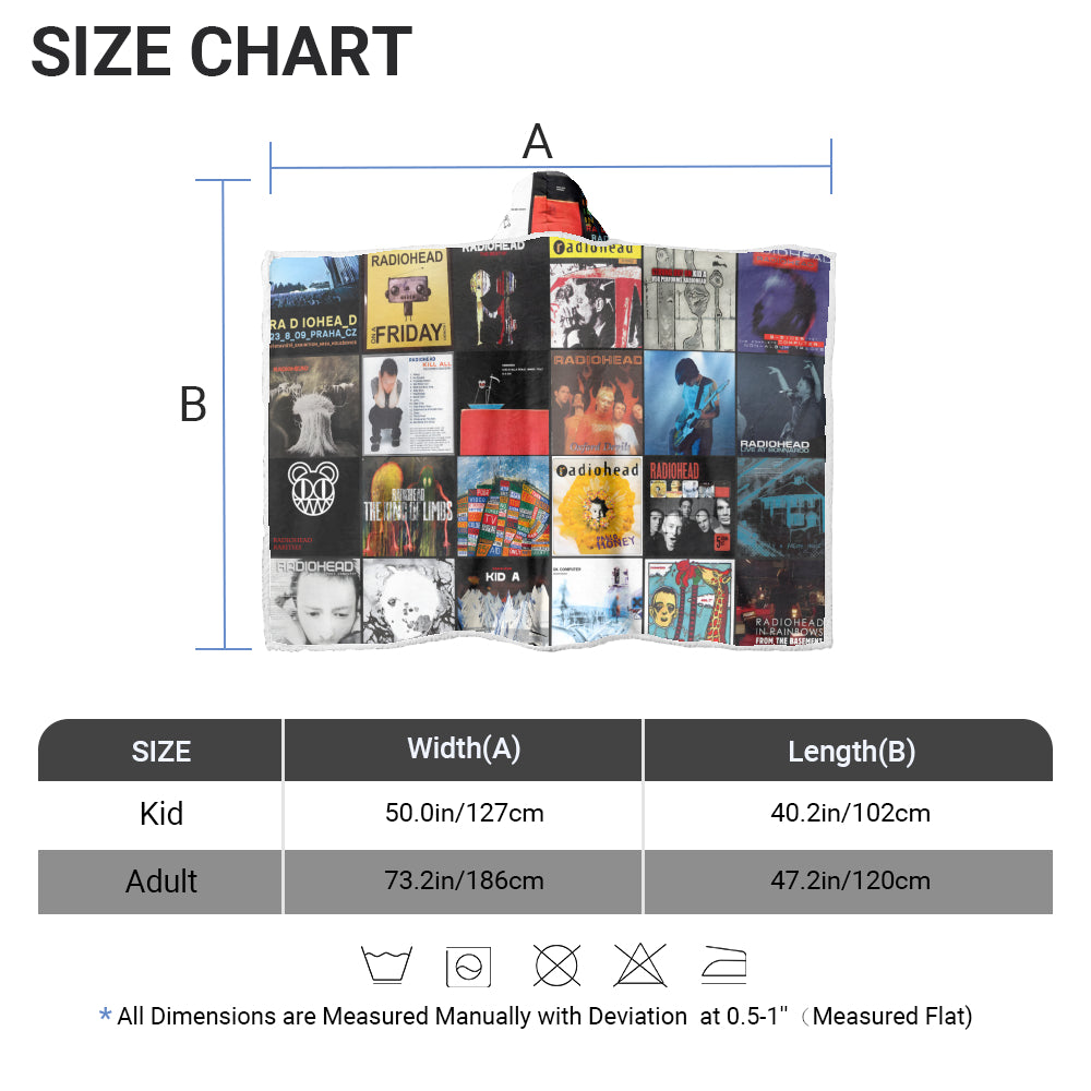Radiohead Album Collage Wearable Hooded Blanket – Alternative Rock Cozy Throw for Music Lovers
