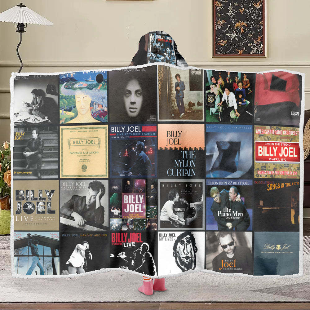 Billy Joel Album Art Wearable Hooded Blanket – Piano Man Fan Gift