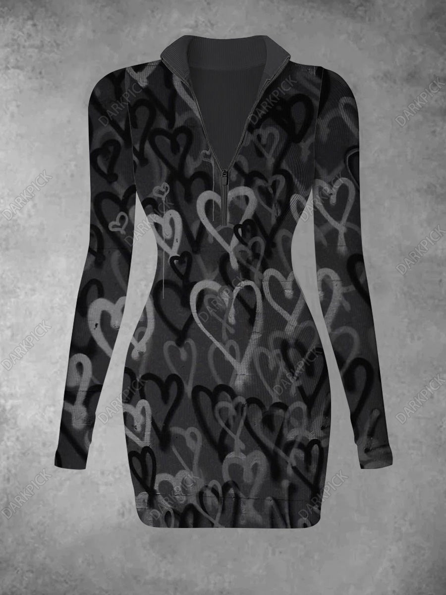 Women's Graffiti Love Printed Casual Fashion Long Sleeve Knitted Dress