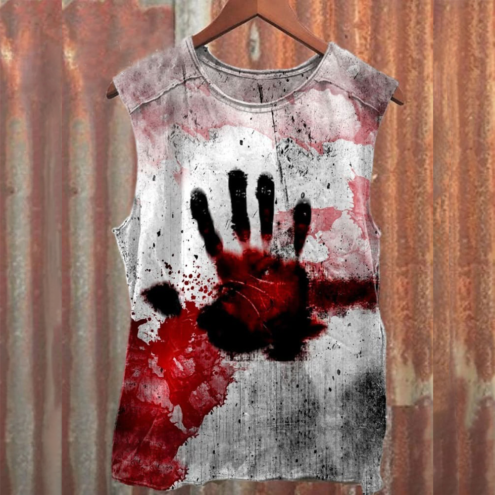 Unisex Horror Halloween Bloodstained Art Illustration Printed Casual Cotton Tank Top