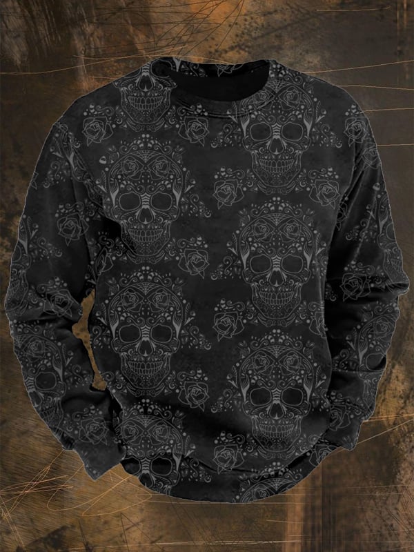Men's Vintage Skull Print Long Sleeve Sweatshirt