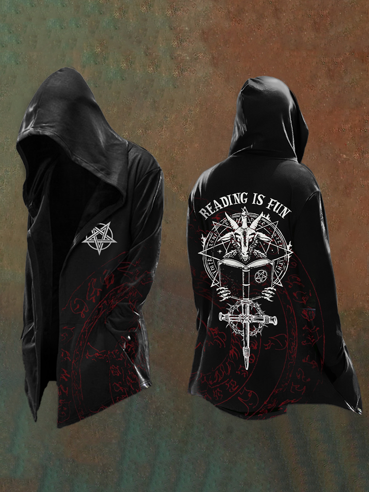 Men's Satanic Devil Goat "Reading Is Fun" Casual Hooded Jacket