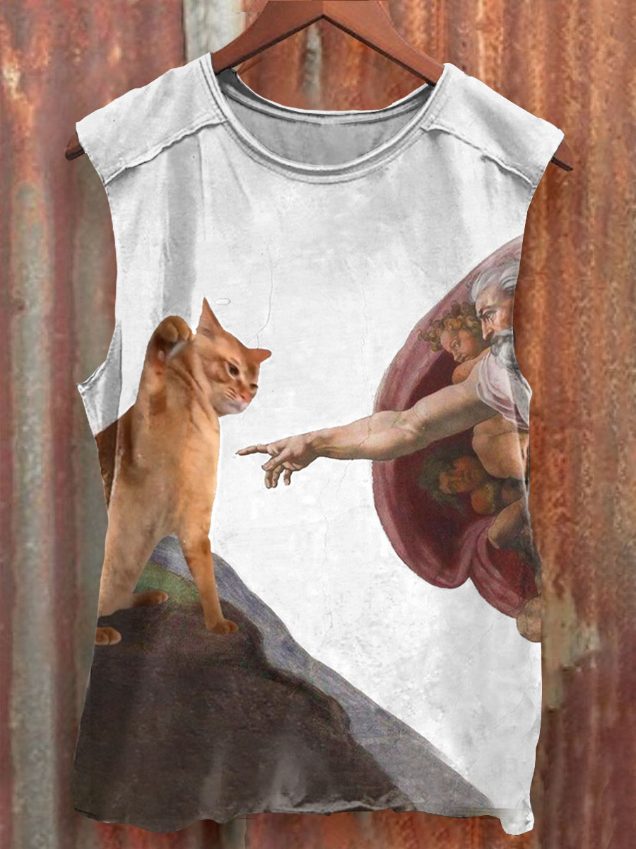 Vintage Funny Cat Art Print  Casual Tank Top