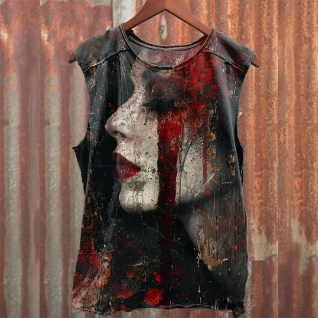 Unisex Halloween Horror Art Illustration Printed Casual Cotton Tank Top