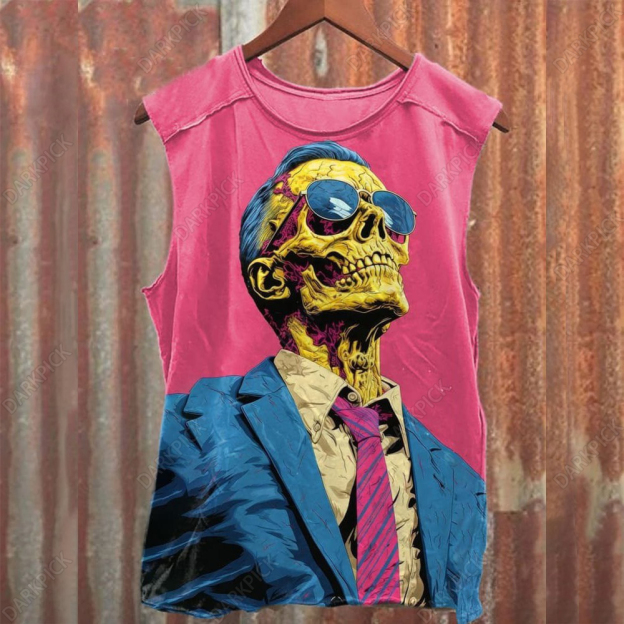 Unisex Fantasy Fashion Skull Art Illustration Printed Casual Cotton Tank Top