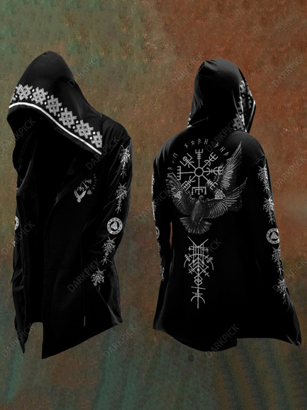 Men's Retro Tribal Bird Viking Ethnic Graphics Art Hooded Jacket