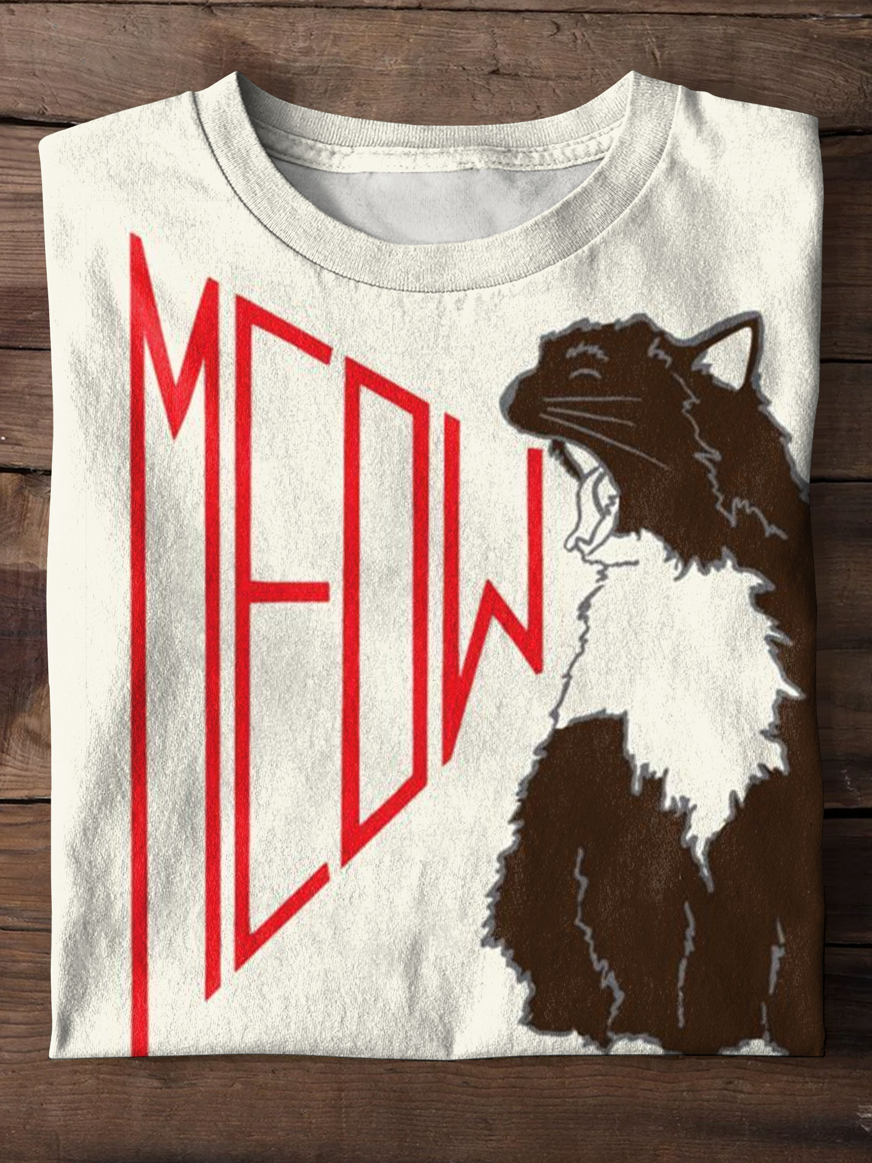Meow Cat Art Print Casaul Short Sleeve T-shirt