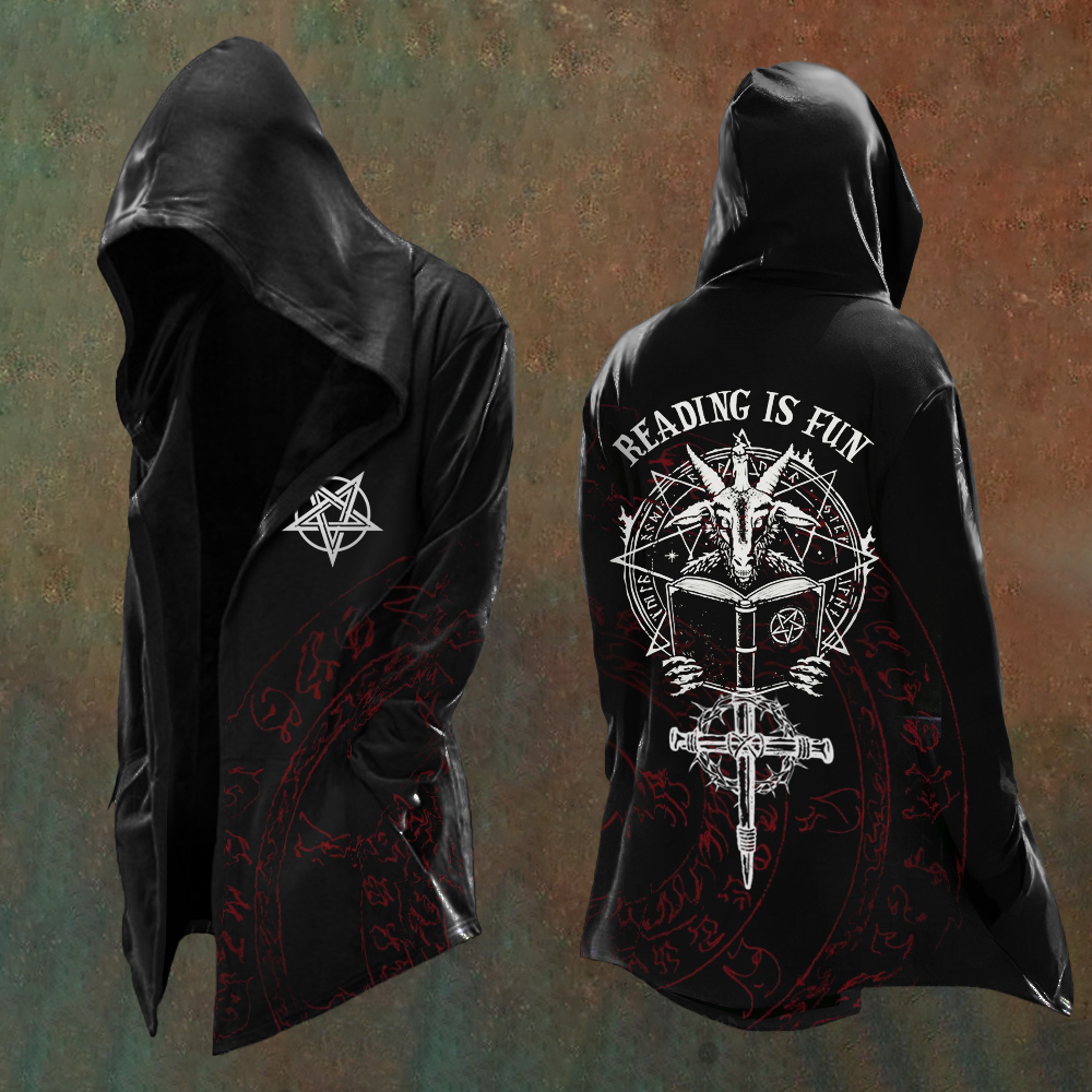 Men's Satanic Devil Goat "Reading Is Fun" Casual Hooded Jacket