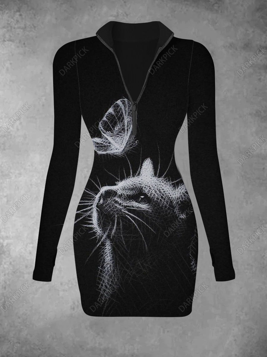 Women's Cat Printed Casual Fashion Long Sleeve Dress