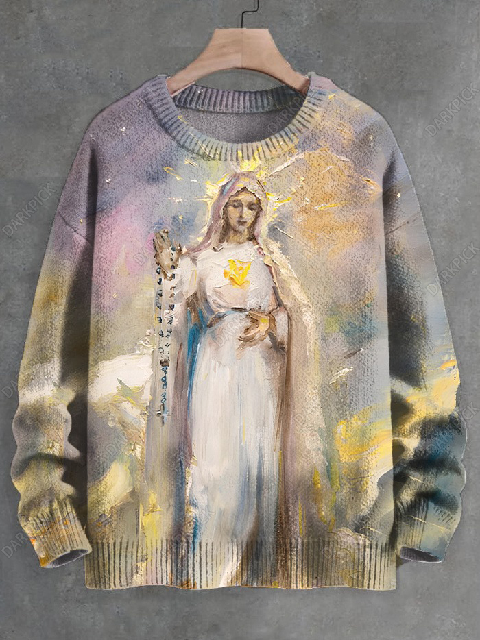 Men's Virgin Mary Oil Painting Print Knit Sweatshirt