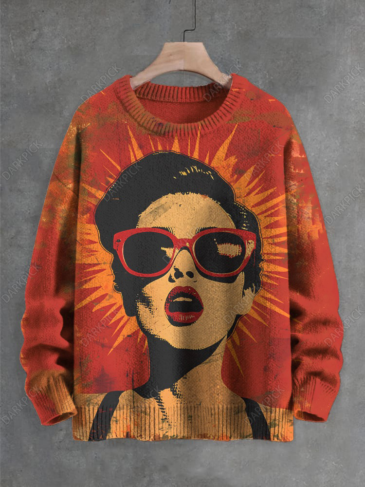 Men's Vacation Style Cool Woman Art Print Knit Sweatshirt