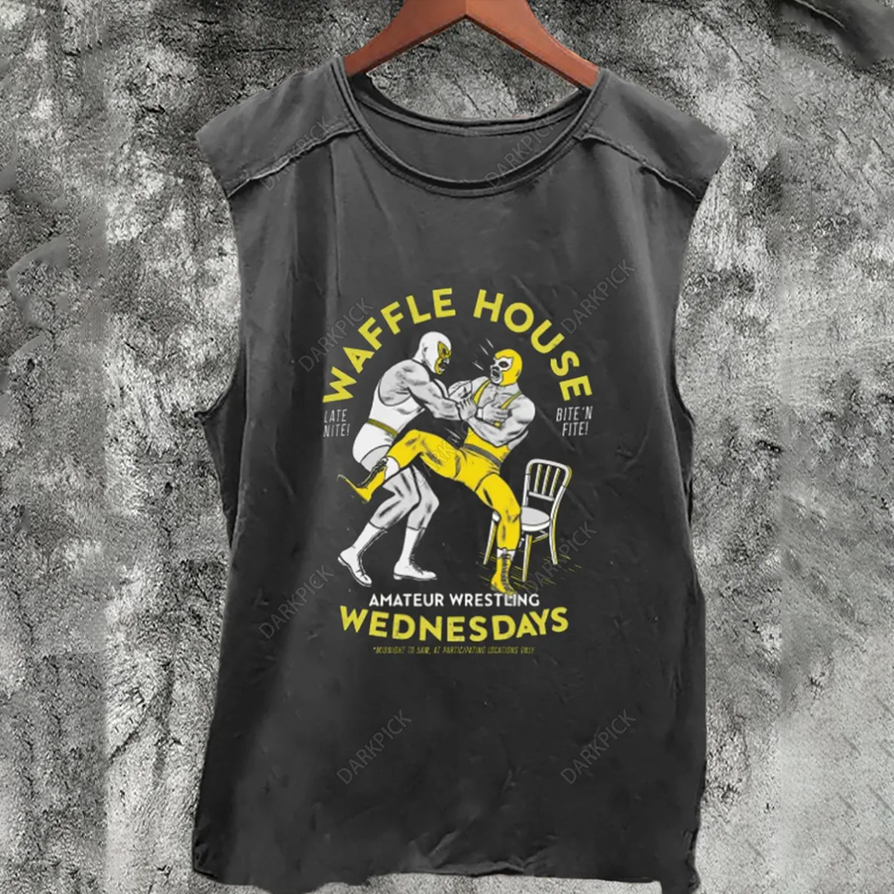 Waffle House - Amateur Wrestling Wednesdays Print 100% Cotton Casual T