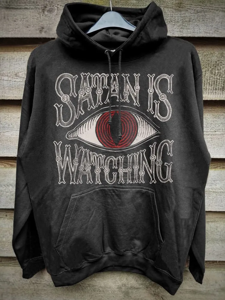 Unisex Satan Is Watching Print Casual Hoodie Sweatshirt