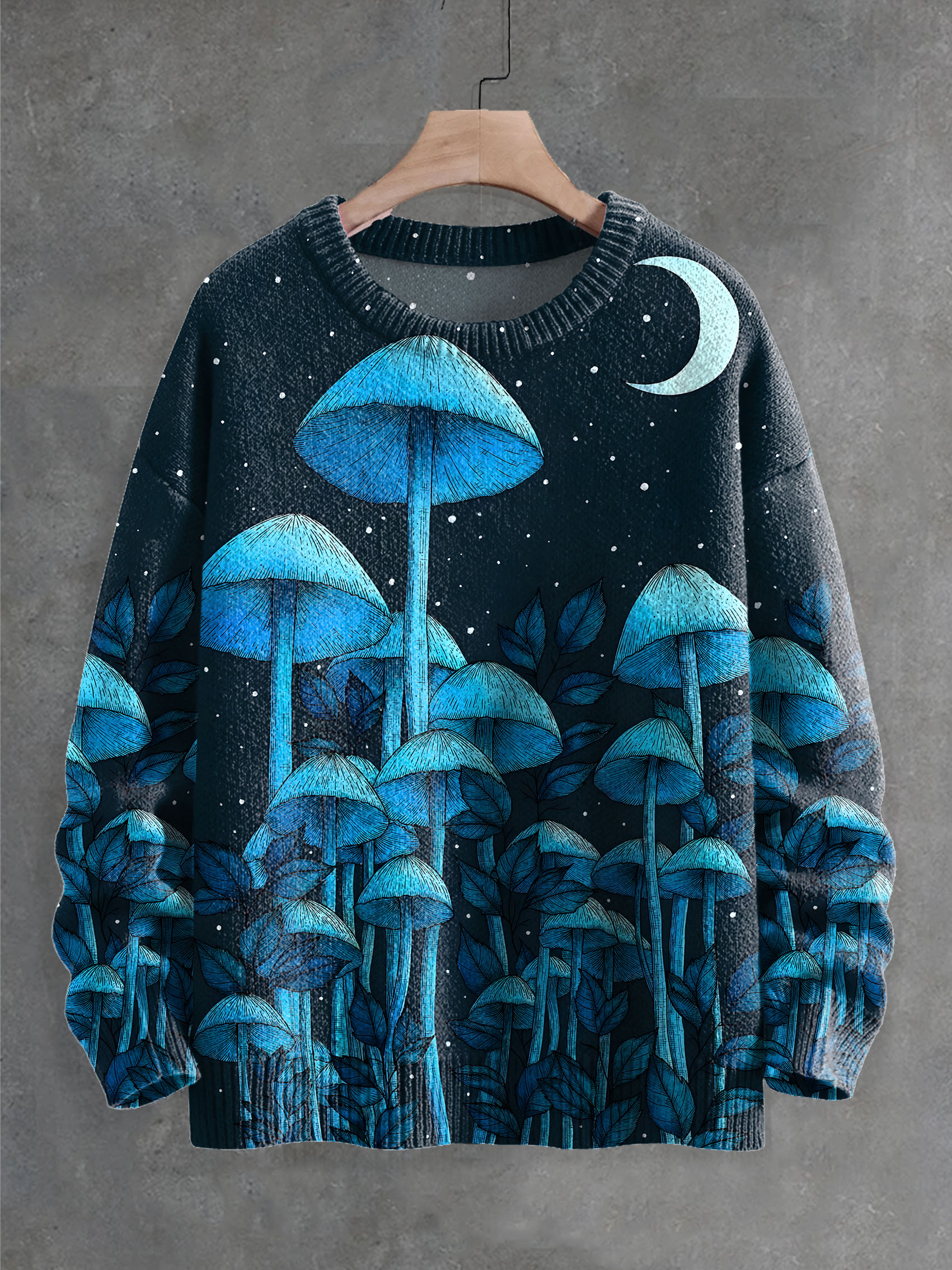 Retro Dark Mushroom Art Print Knit Pullover Sweater