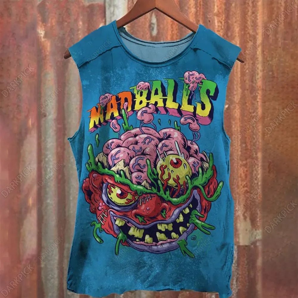 Unisex Blue Madballs Zombie Weird Print Casual Tank Top