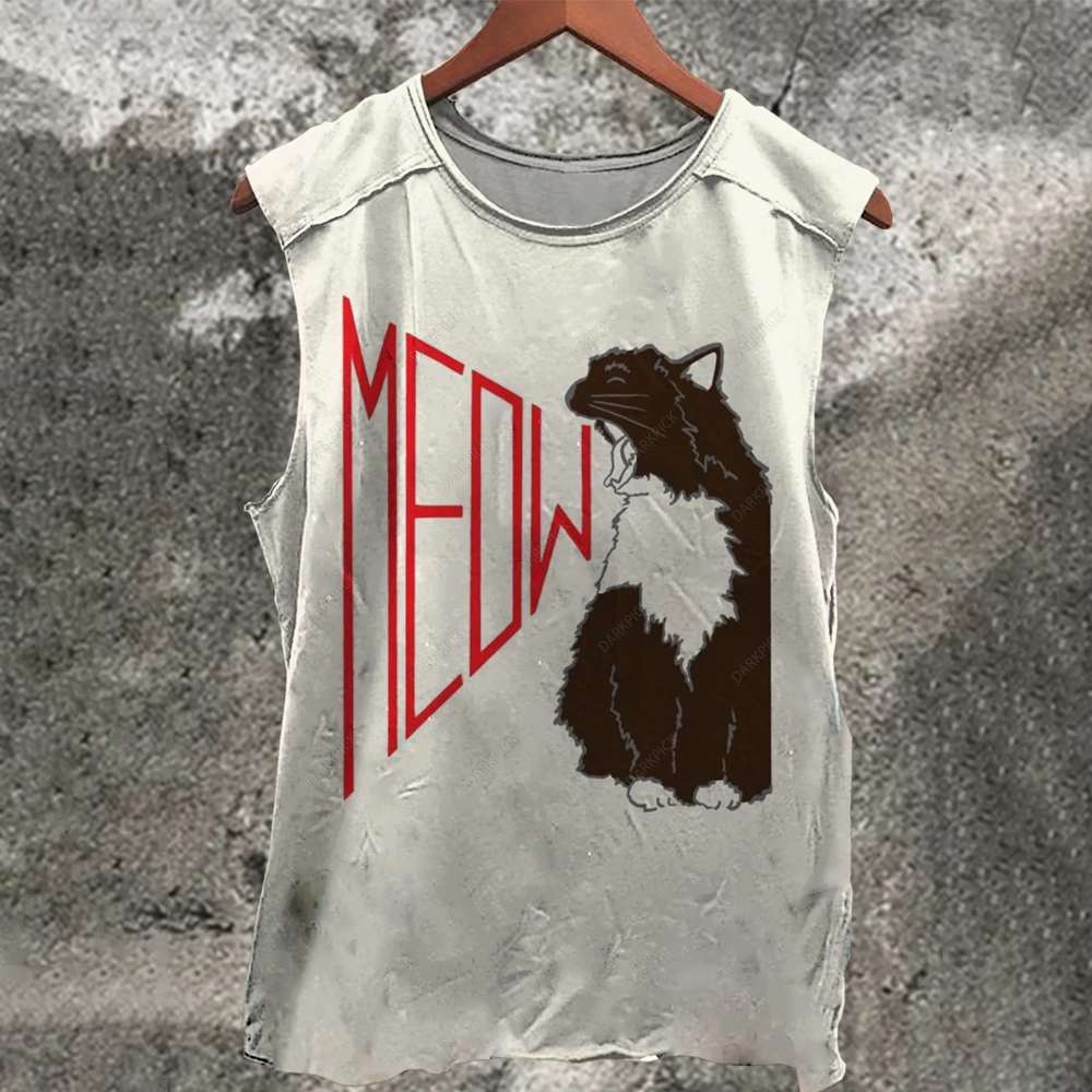 Meow Cat Print  Casual Tank Top