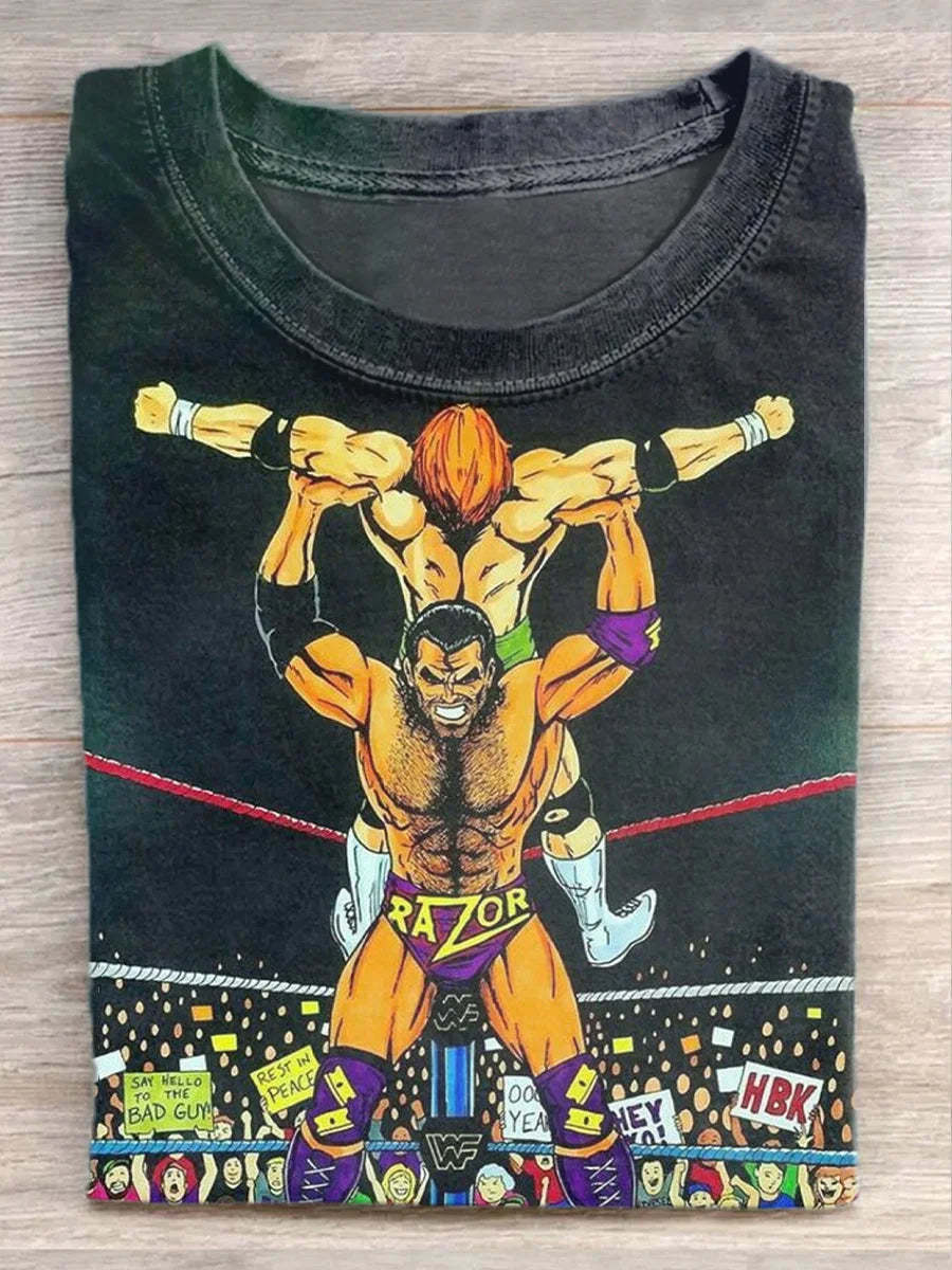 Unisex Retro Wrestling Art Illustration Printed Casual Tank Top