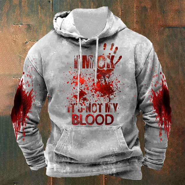Men's I'M Ok It'S Not My Blood Halloween Printed Hooded Sweatshirt