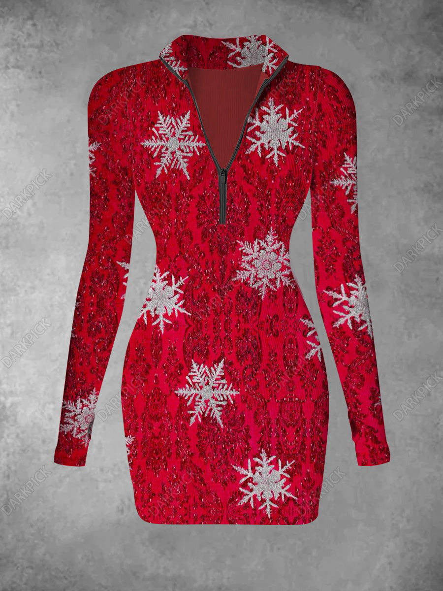 Women's Christmas Snowflake  Printed Casual Fashion Long Sleeve Knitted Dress