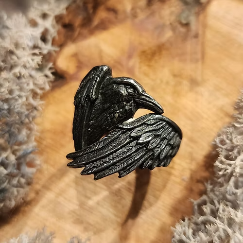 Dark Raven Open Ring | Mystical Symbol | Adjustable Ring