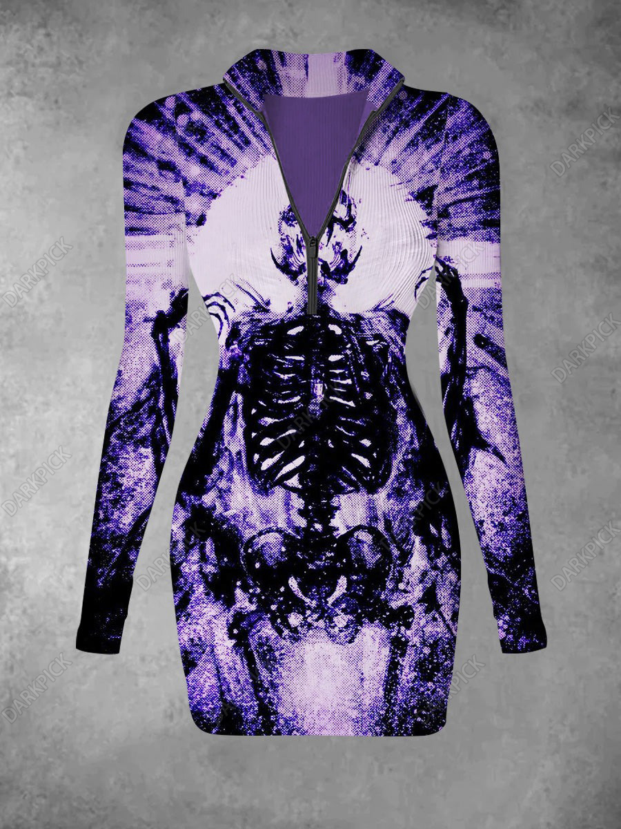 Women's Skeleton Art Printed Casual Fashion Long Sleeve Knitted Dress