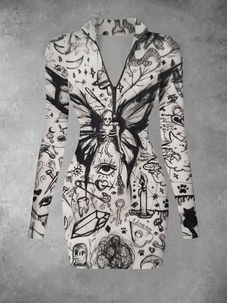 Women's Art Graffiti Printed Casual Fashion Long Sleeve Knitted Dress