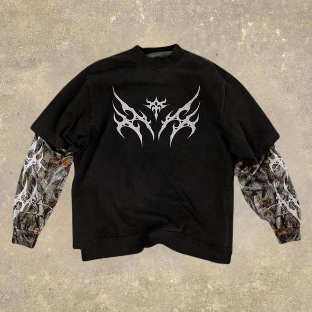 Men's Fake Two Dark Style Print Long Sleeve T-Shirt