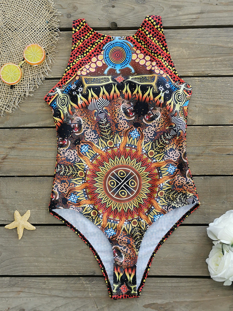 Women's Sleeveless One piece Minimalist Printed Swimwear