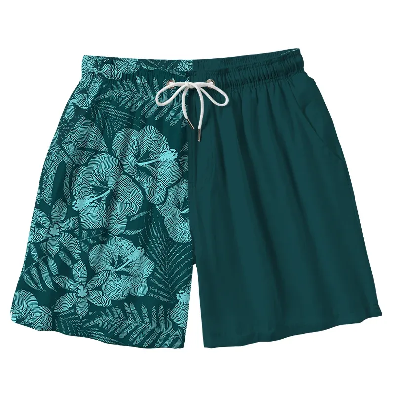 Tokyo-Tiger Tropical Ripple Flowers Aloha Mens Swim Trunks