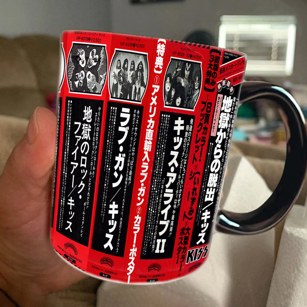 KISS Albums Cassette Collection Retro Accent Edge-to-Edge Printed Mug - Japanese version
