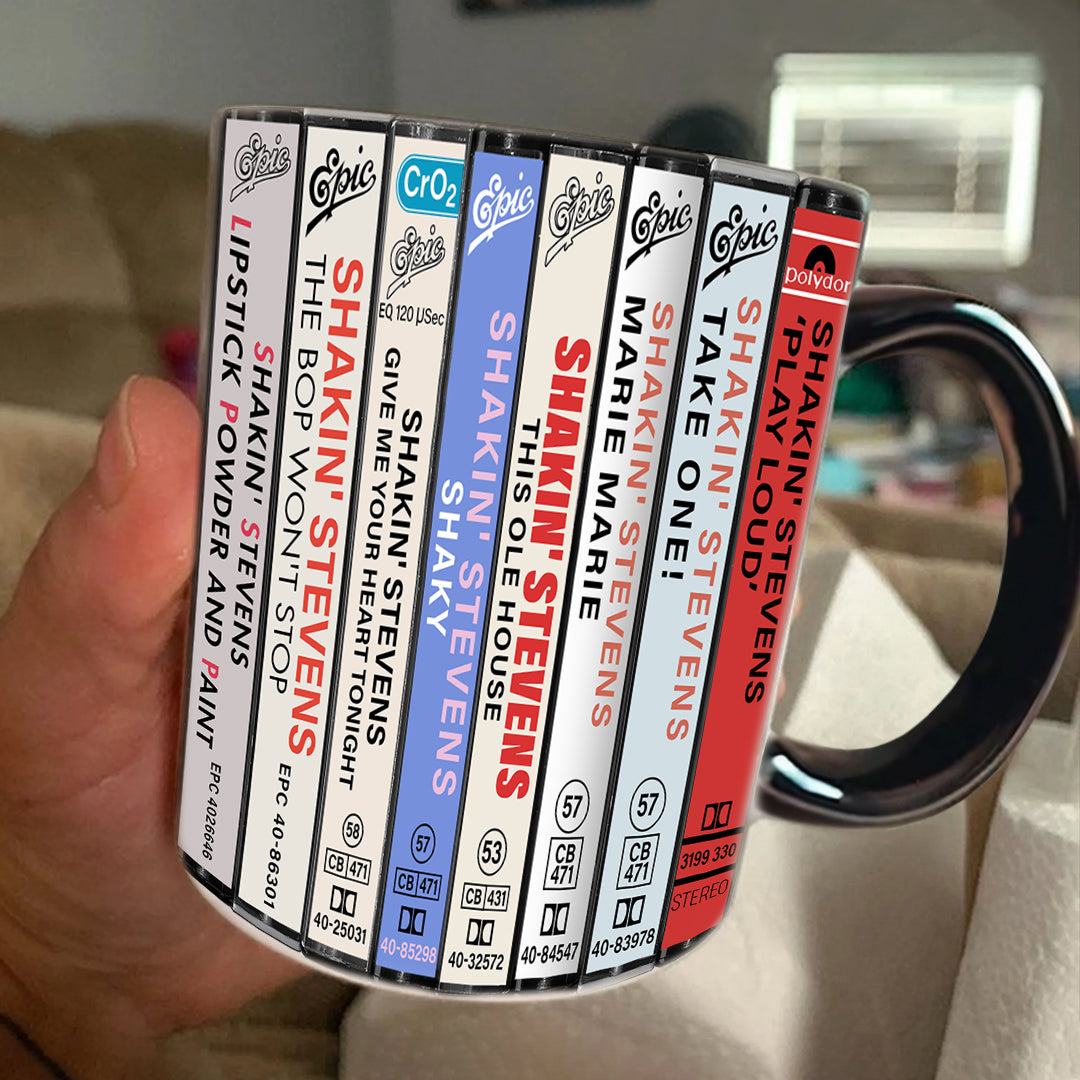 Shakin' Stevens Albums Cassette Collection Retro Accent Edge-to-Edge Printed Mug