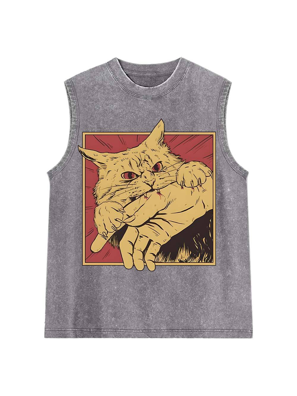 Defensive Cat with Stick Washed Tank Top